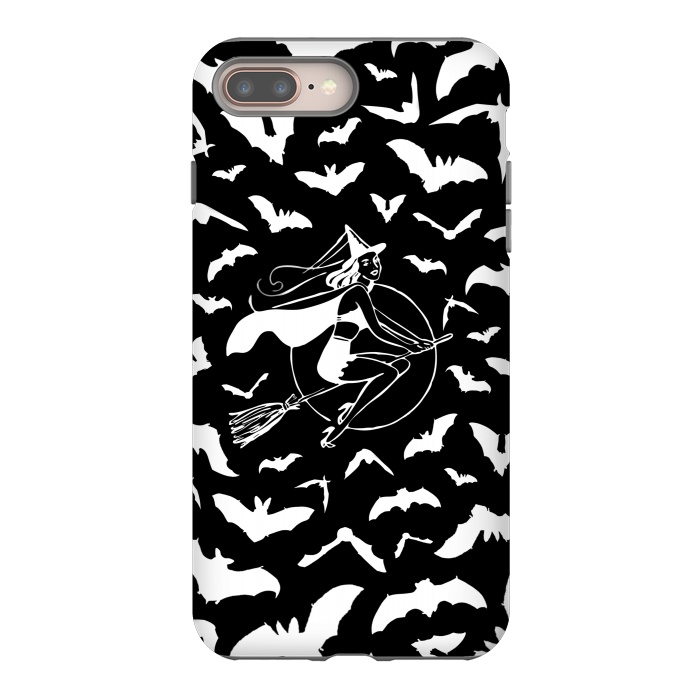 iPhone 8 plus StrongFit Pin-up witch and flying bats pattern by Oana 