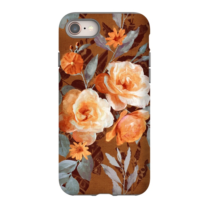 iPhone 8 StrongFit Chintz Roses on Rust Brown by Micklyn Le Feuvre