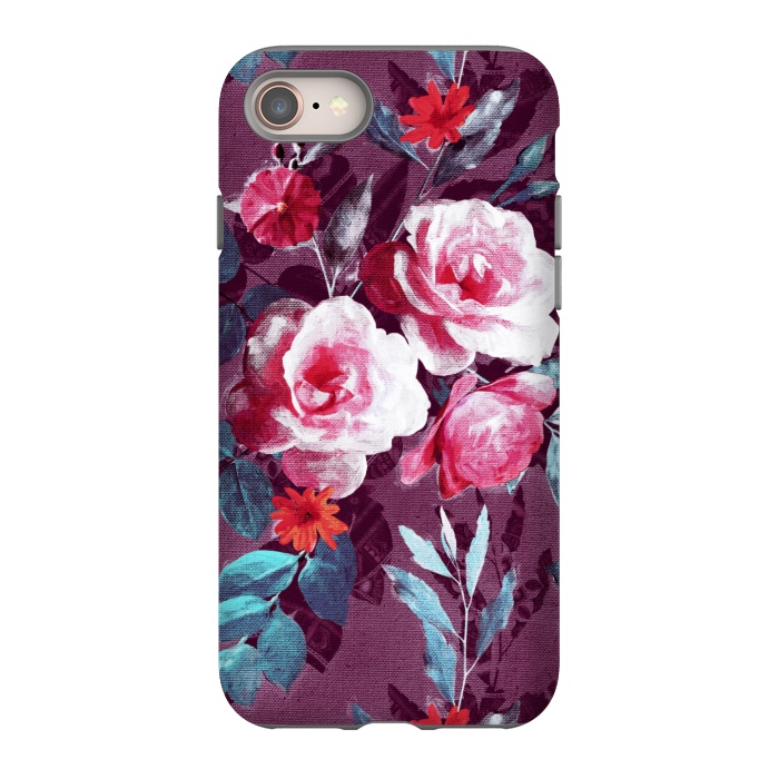 iPhone 8 StrongFit Retro Rose Chintz in Magenta and Plum by Micklyn Le Feuvre