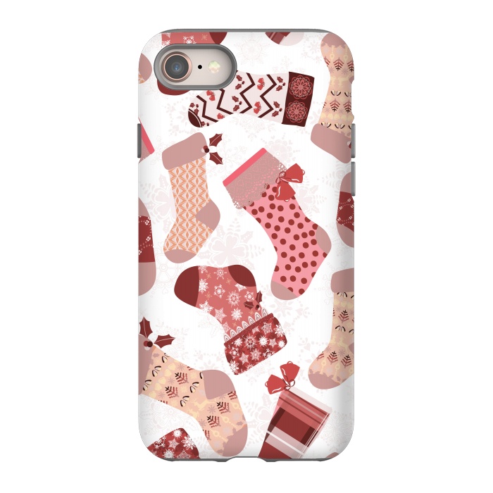 iPhone 8 StrongFit Christmas Stockings in Pink and Beige by Paula Ohreen