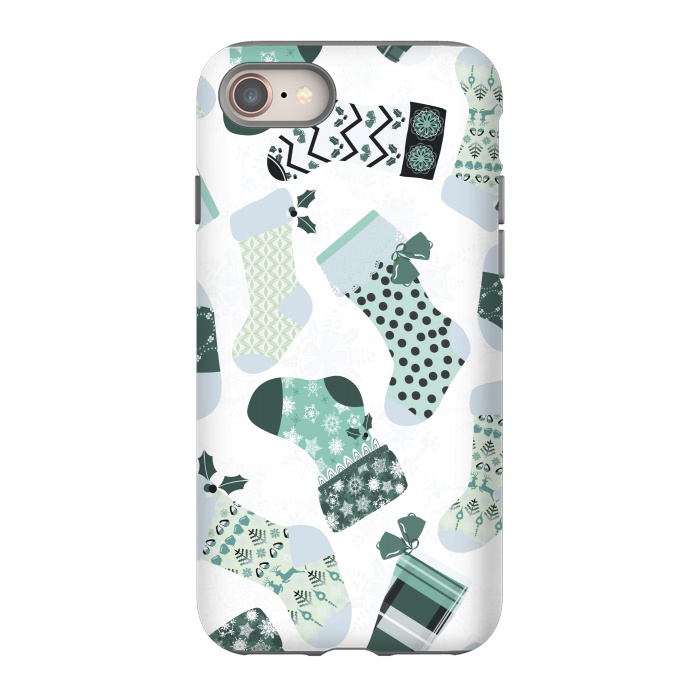 iPhone 8 StrongFit Christmas Stockings in Green and White by Paula Ohreen