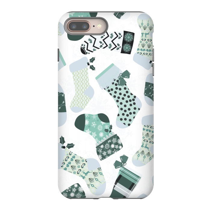iPhone 8 plus StrongFit Christmas Stockings in Green and White by Paula Ohreen