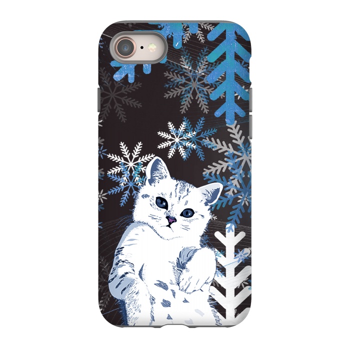 iPhone 8 StrongFit Cute kitty with blue metallic snowflakes by Oana 