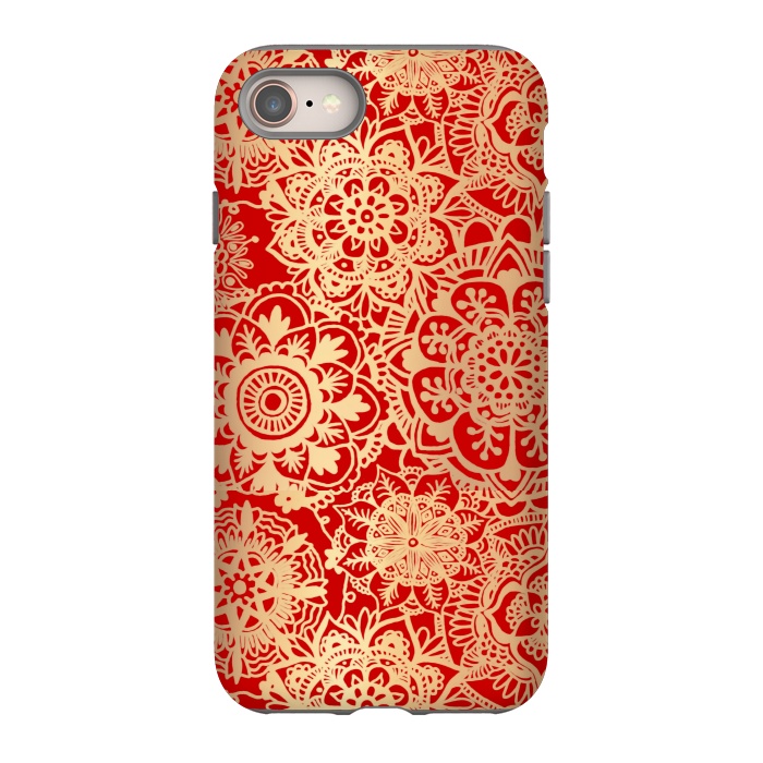 iPhone 8 StrongFit Red and Gold Mandala Pattern by Julie Erin Designs