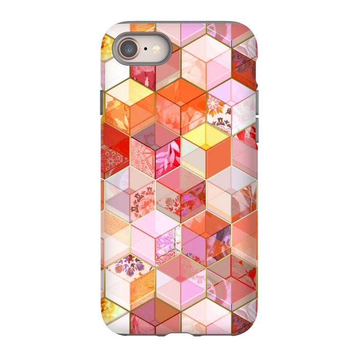 iPhone 8 StrongFit Gold and Garnet Kaleidoscope Cubes by Micklyn Le Feuvre