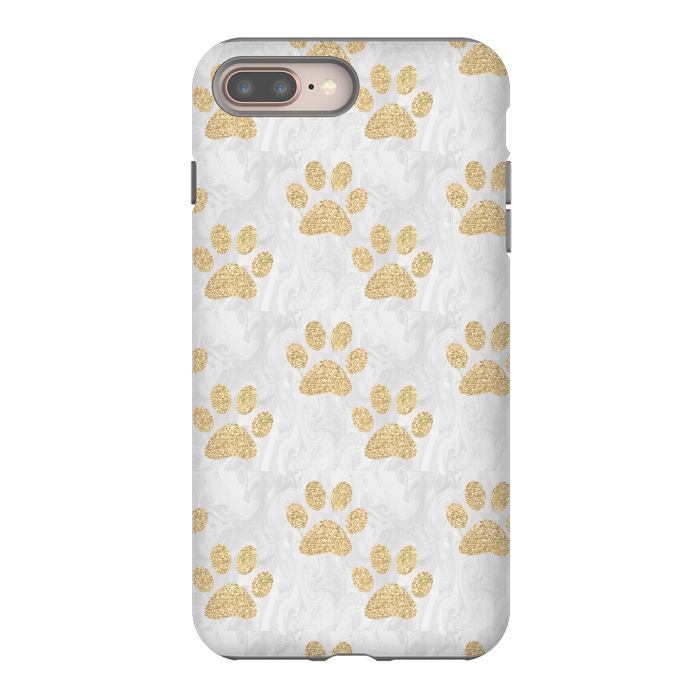 iPhone 8 plus StrongFit Gold Paw Prints on Marble by Julie Erin Designs