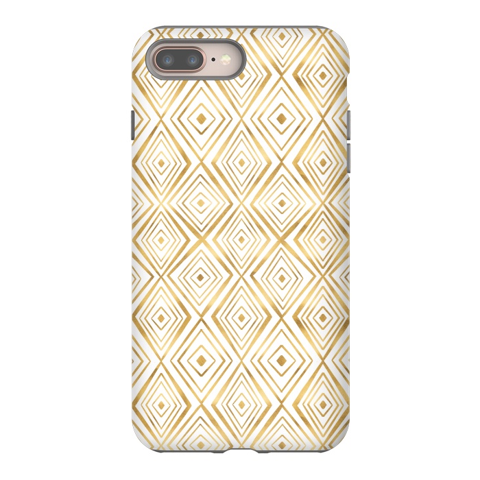 iPhone 8 plus StrongFit Stylish Gold Diamond Shapes Doodles White Pattern by InovArts