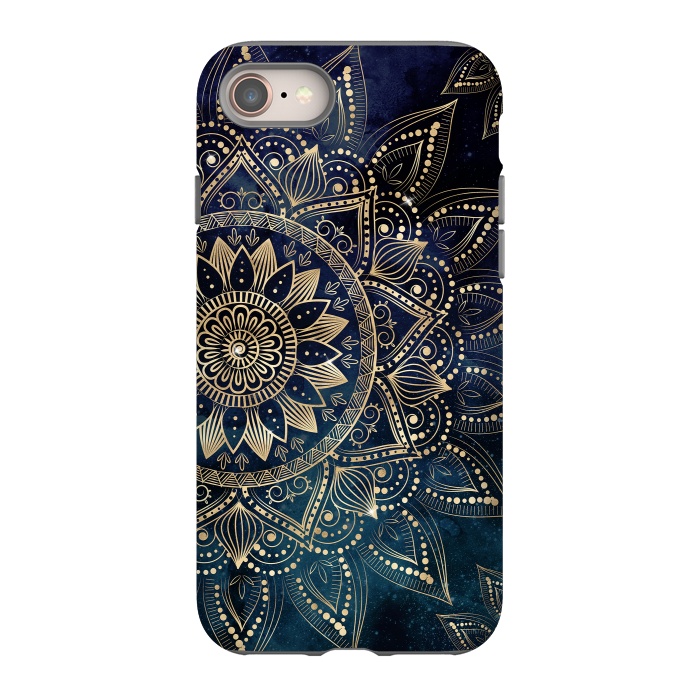 iPhone 8 StrongFit Elegant Gold Mandala Blue Galaxy Design by InovArts
