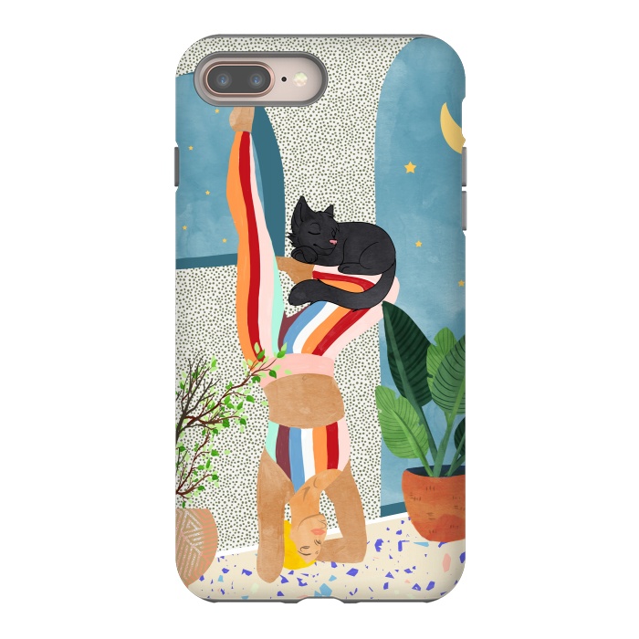 iPhone 8 plus StrongFit Headstand, Cat Yoga, Active Woman Workout, Eclectic Colorful Pets Terrazzo by Uma Prabhakar Gokhale