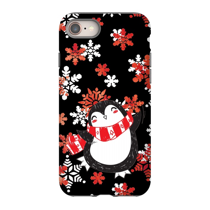 iPhone 8 StrongFit Cute penguin and winter snowflakes Jolly Christmas illustration by Oana 