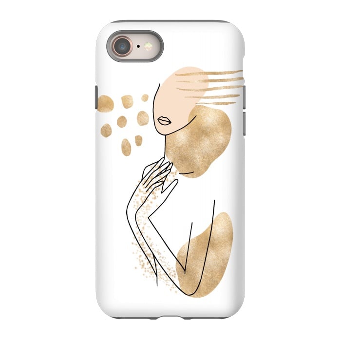 iPhone 8 StrongFit Modern Lineart Girl With Gold Shapes by DaDo ART
