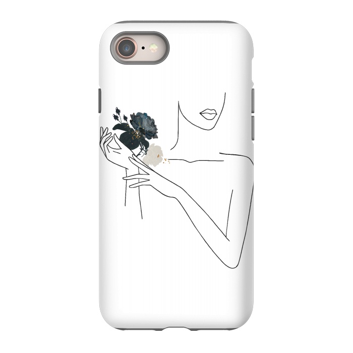 iPhone 8 StrongFit Lineart Girl With Black Flowers by DaDo ART