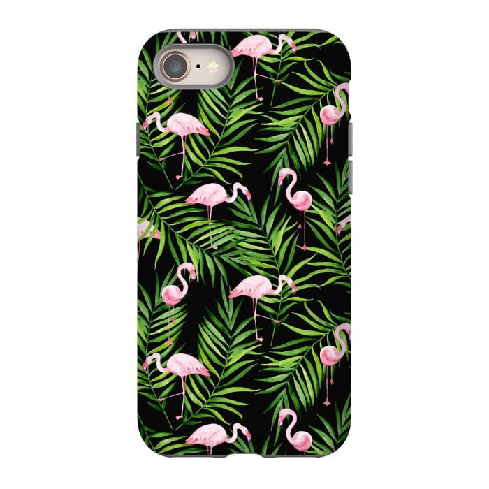 iPhone 8 StrongFit Pink flamingo ang palm leaves by Julia Badeeva