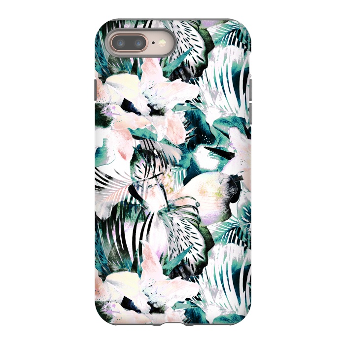 iPhone 8 plus StrongFit Tropical flowers and palm leaves by Oana 