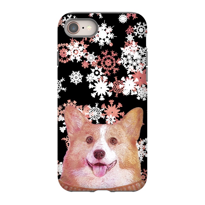 iPhone 8 StrongFit Cute corgi and white rose gold snowflakes by Oana 