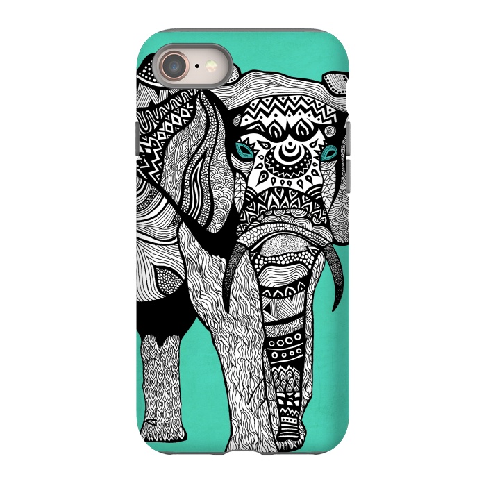 iPhone 8 StrongFit Turquoise Elephant by Pom Graphic Design