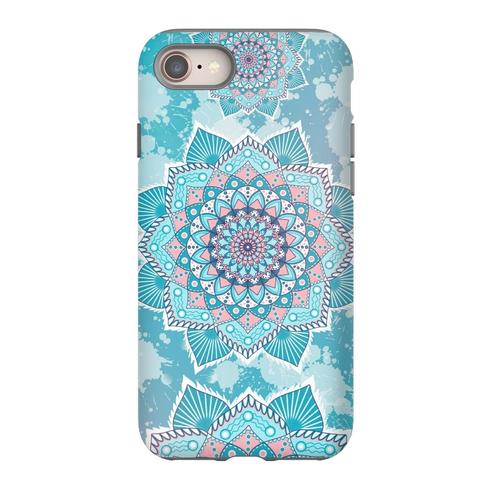 iPhone 8 StrongFit Flower mandala turquoise blue by Jms