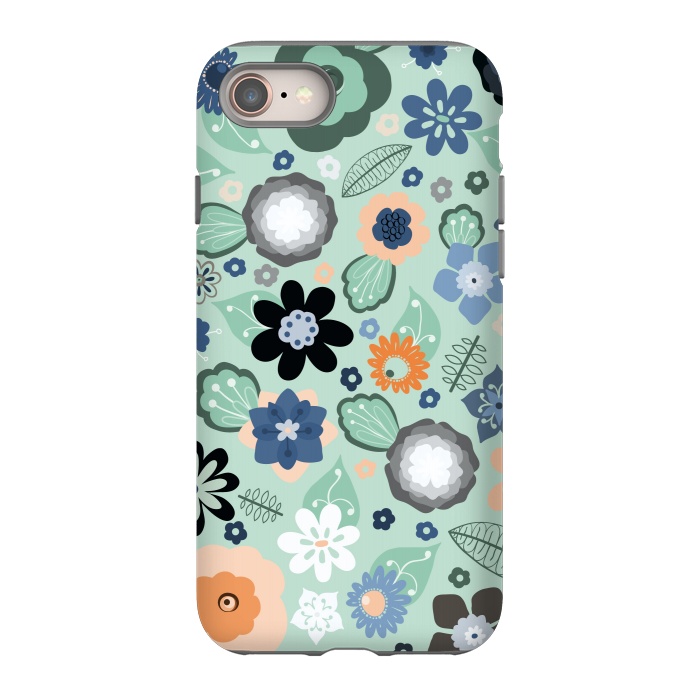 iPhone 8 StrongFit Kitsch 70s Flowers in Light Blue by Paula Ohreen