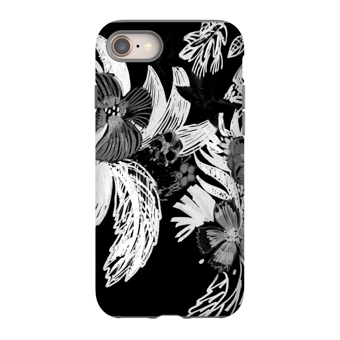 iPhone 8 StrongFit Black and white marker sketched flowers by Oana 