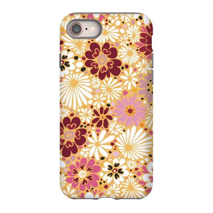 iPhone 8 StrongFit 70s Valentine Flowers in Pink, Cream and Yellow by Paula Ohreen