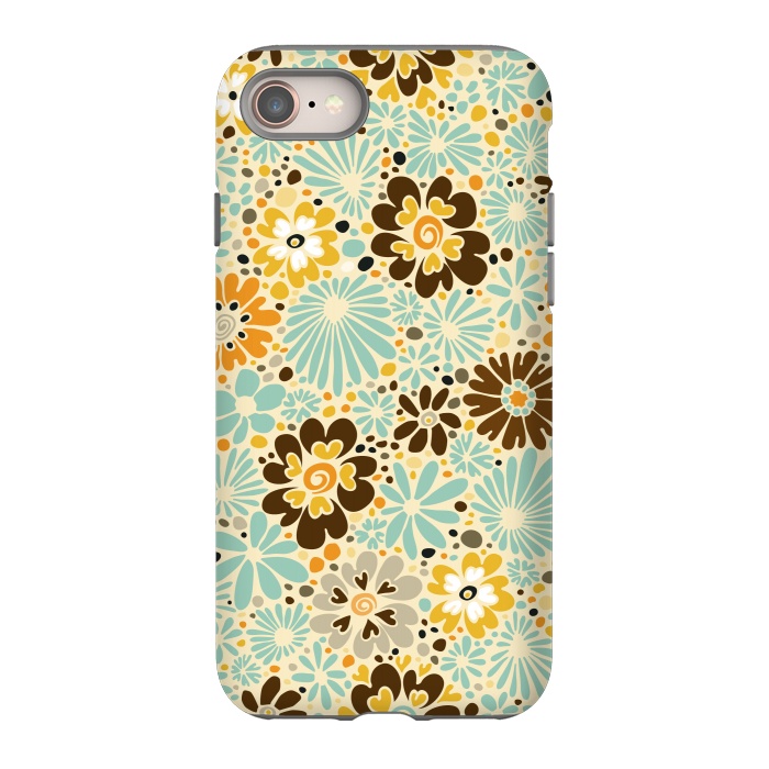 iPhone 8 StrongFit 70s Valentine Flowers in Orange, Brown and Blue by Paula Ohreen