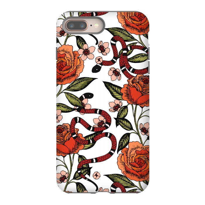iPhone 8 plus StrongFit Roses and snake. White pattern by Julia Badeeva