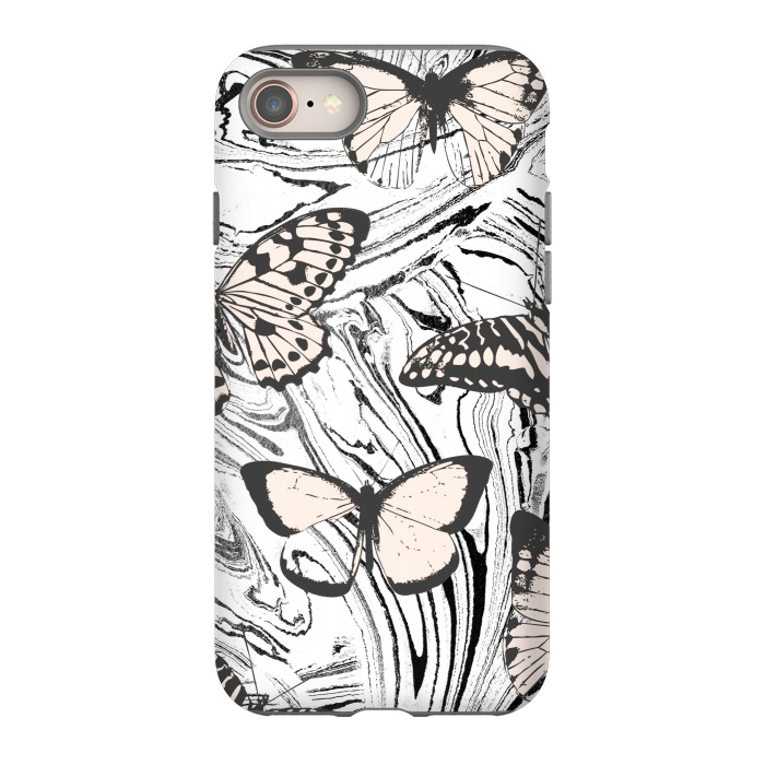 iPhone 8 StrongFit Butterflies and black ink marble by Oana 