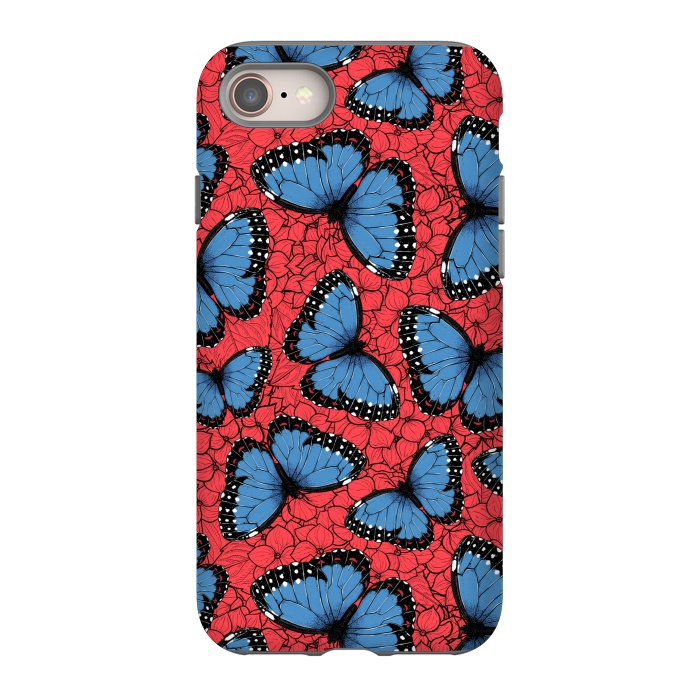 iPhone 8 StrongFit Blue Morpho butterfly on red hydrangea by Katerina Kirilova