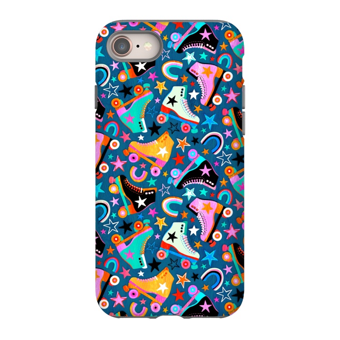 iPhone 8 StrongFit Retro Rainbow Roller Skates and Stars by Micklyn Le Feuvre