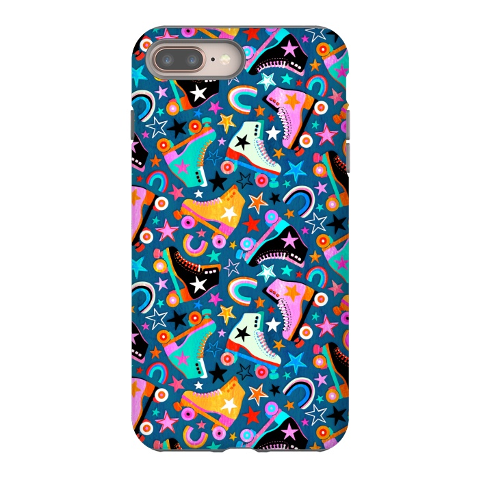 iPhone 8 plus StrongFit Retro Rainbow Roller Skates and Stars by Micklyn Le Feuvre