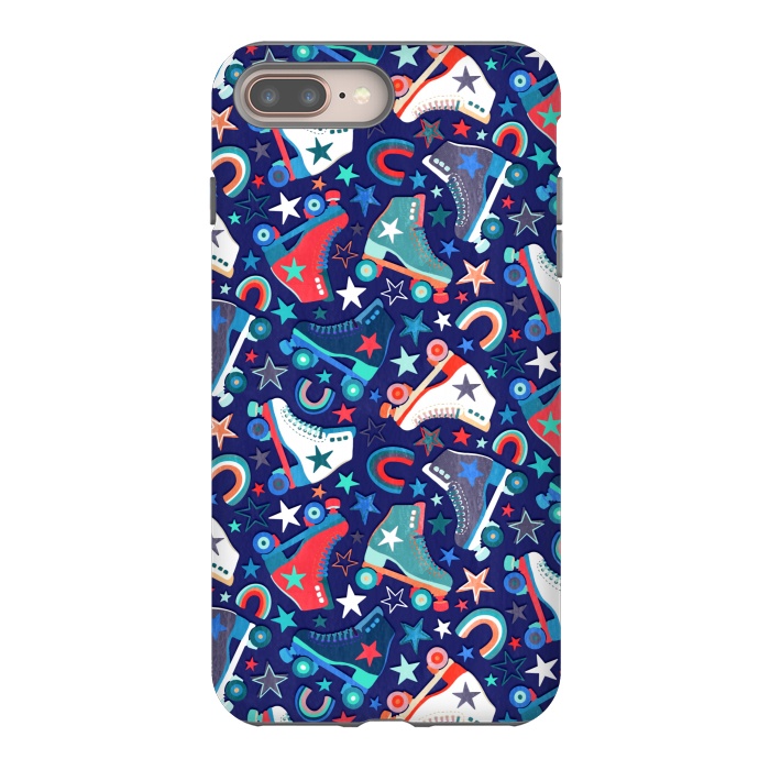 iPhone 8 plus StrongFit Red, White and Blue Retro Roller Skates by Micklyn Le Feuvre