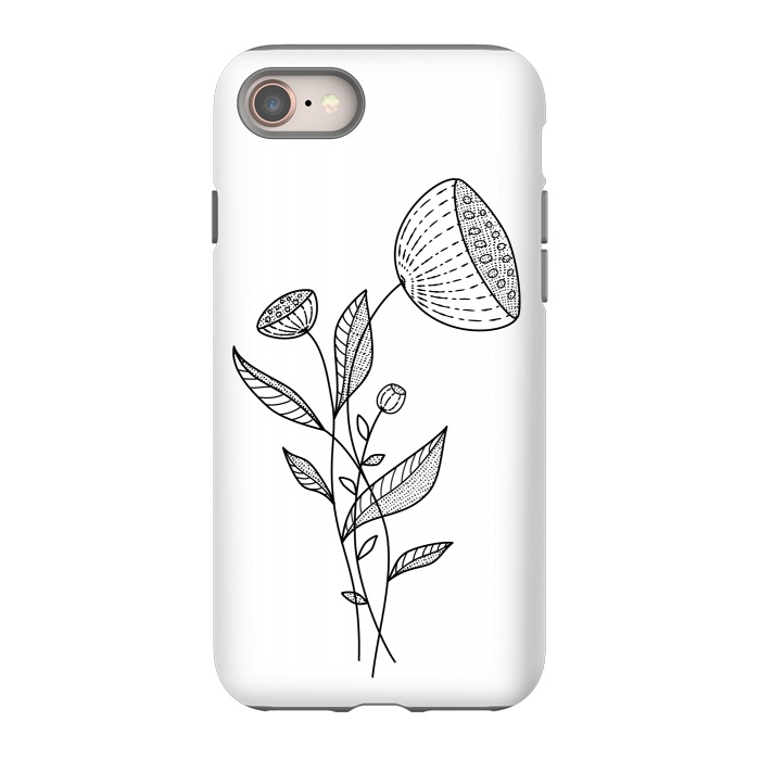 iPhone 8 StrongFit Abstract Flowers Doodle Black And White Elegant Line Art by Boriana Giormova