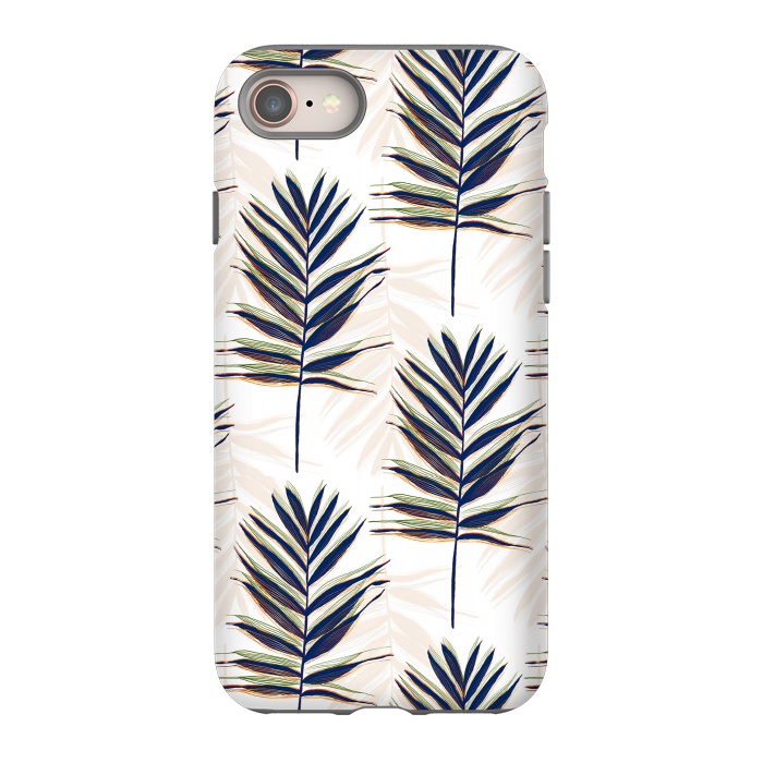 iPhone 8 StrongFit Modern Blue Palm Leaves Gold Strokes White Design by InovArts