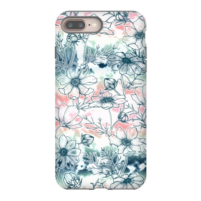iPhone 8 plus StrongFit Fields of Cosmos in Coral, Mint and Navy Tied Dye by gingerlique