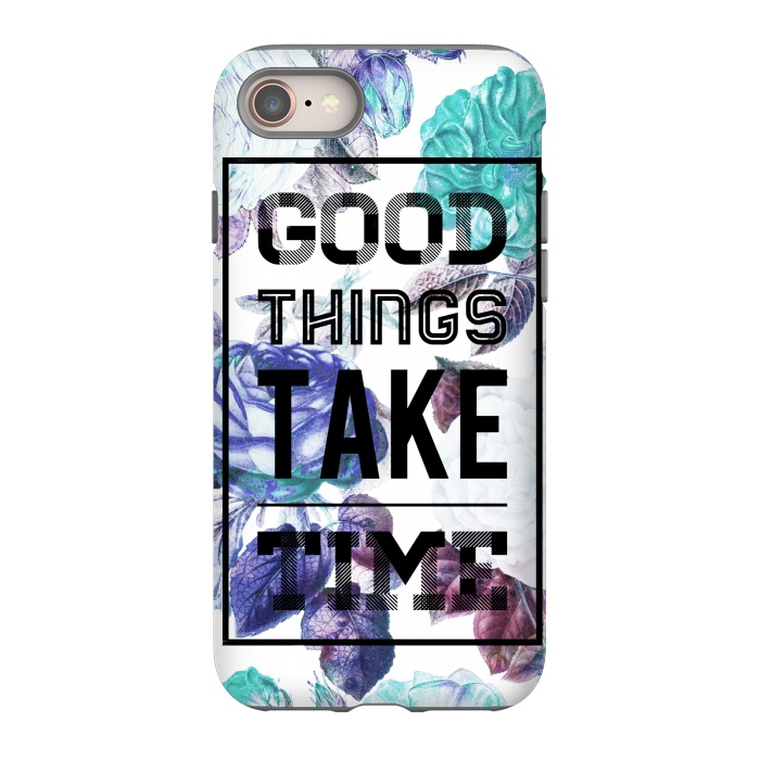 iPhone 8 StrongFit Good things take time motivational typography vintage blue roses by Oana 
