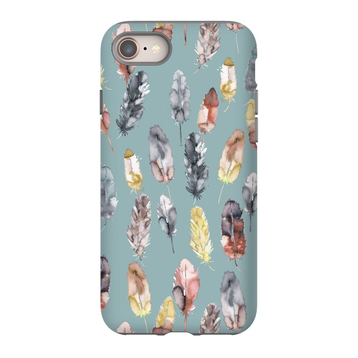 iPhone 8 StrongFit Boho Feathers Watercolor Yellow by Ninola Design