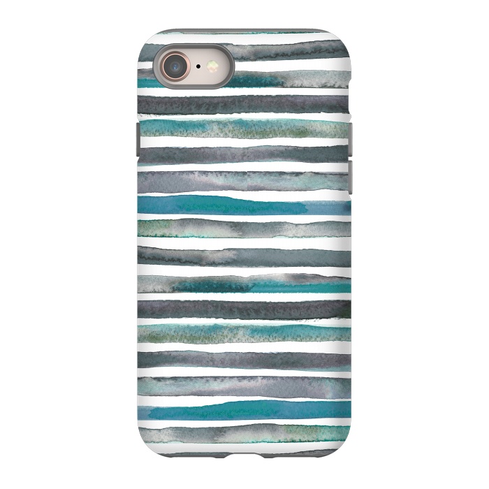 iPhone 8 StrongFit Watercolor Stripes and Lines Blue Aqua by Ninola Design