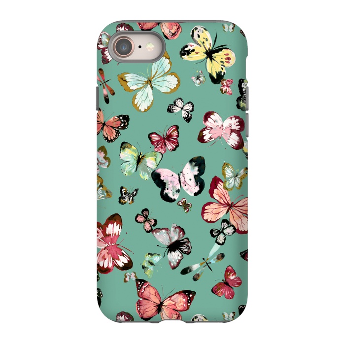 iPhone 8 StrongFit Flying Butterflies Watercolor Teal by Ninola Design