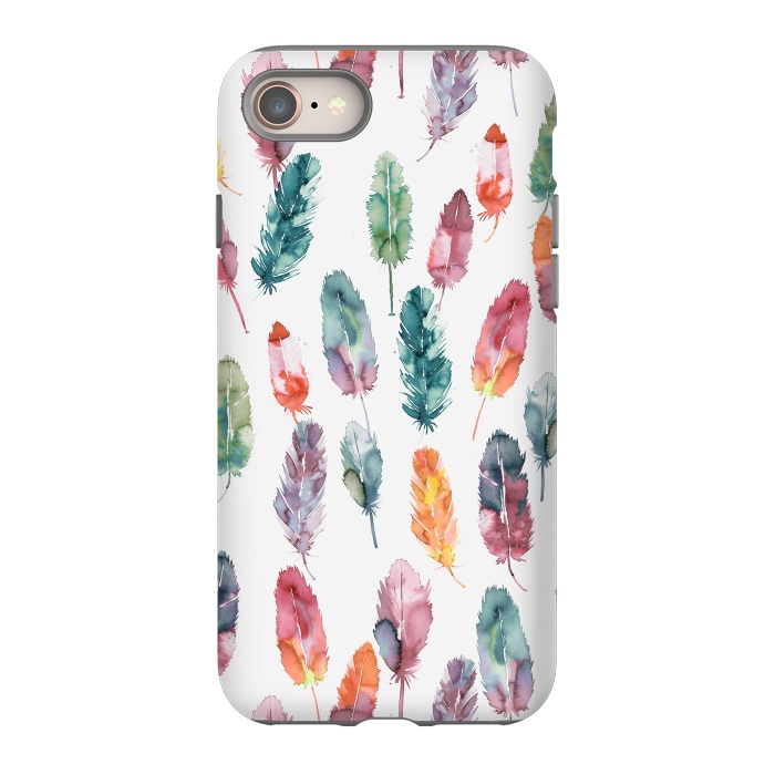 iPhone 8 StrongFit Bohemian Feathers Watercolor Colorful by Ninola Design