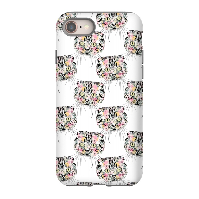 iPhone 8 StrongFit Cute Pink Cat & watercolor flowers Animal Pattern by InovArts