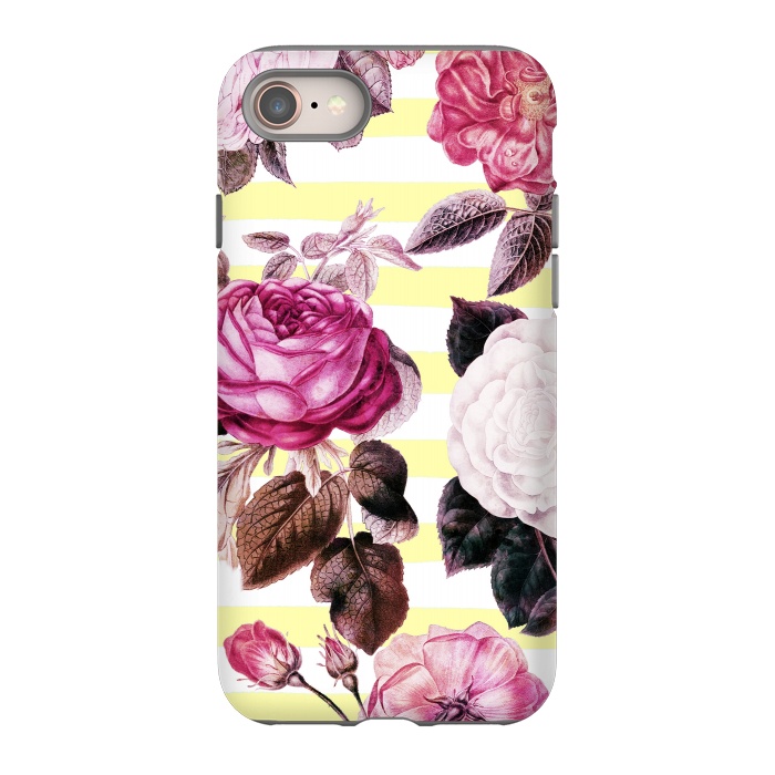iPhone 8 StrongFit Vintage romantic roses and bright yellow stripes by Oana 