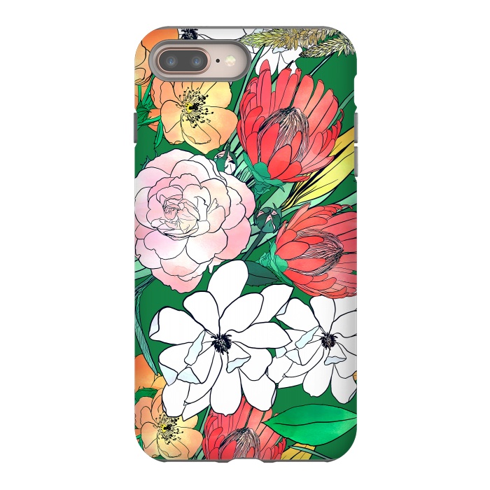 iPhone 8 plus StrongFit Colorful Hand Drawn Flowers Green Girly Design by InovArts