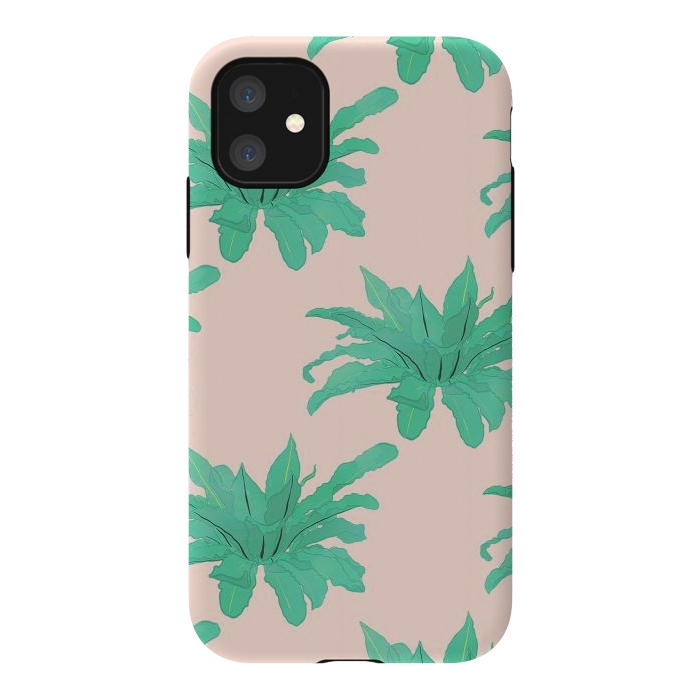 iPhone 11 StrongFit Trendy Tropical Green Plants Foliage Modern Design by InovArts