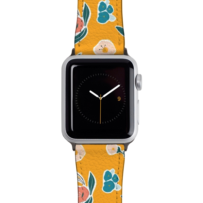 Watch 42mm / 44mm Strap PU leather Gold Floral by Kimberly Senn | Senn & Sons