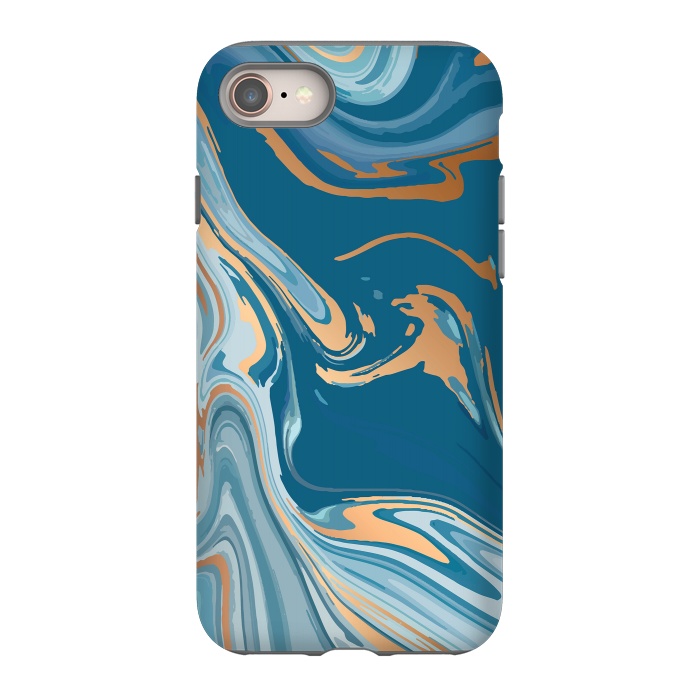 iPhone SE StrongFit Liquid Blue Marble and Gold 014 by Jelena Obradovic