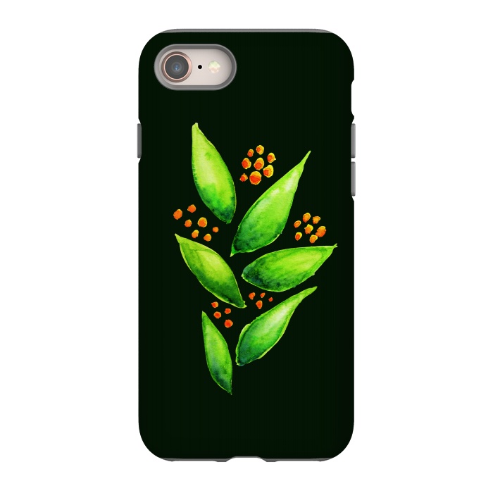 iPhone SE StrongFit Abstract watercolor green plant with orange berries by Boriana Giormova