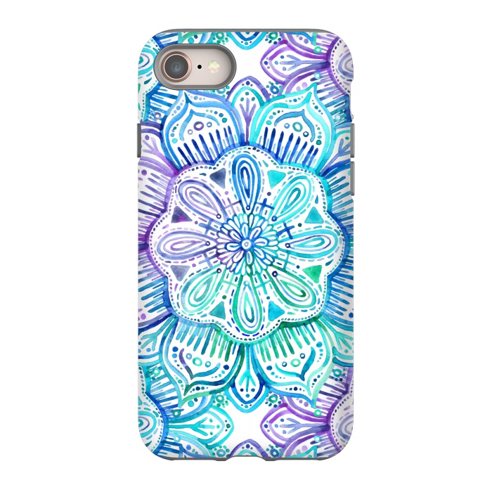 iPhone SE StrongFit Iridescent Aqua and Purple Watercolor Mandala by Micklyn Le Feuvre