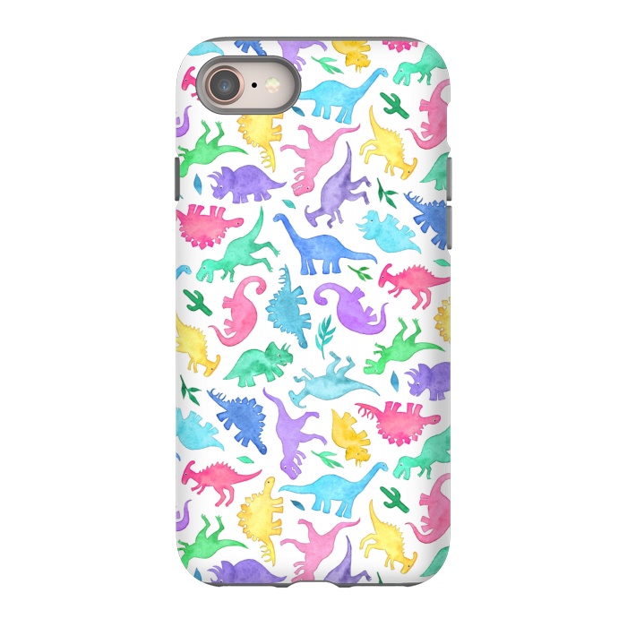 iPhone SE StrongFit Ditsy Dinos in Bright Pastels on White by Micklyn Le Feuvre
