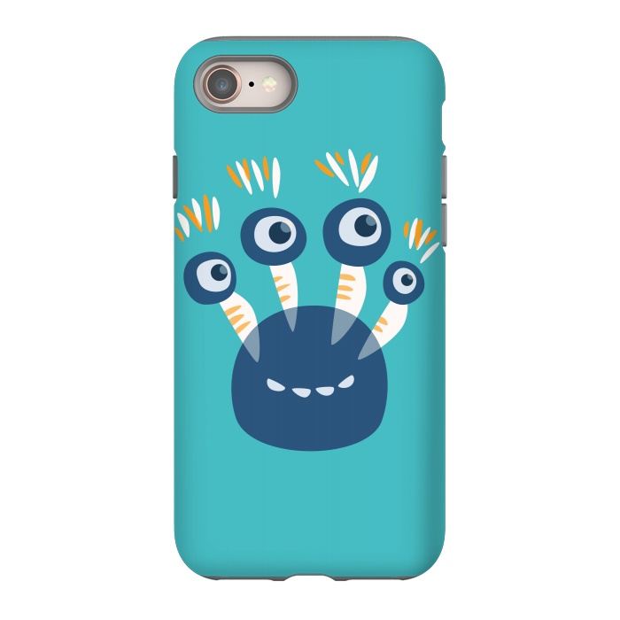 iPhone SE StrongFit Cute Blue Cartoon Monster With Four Eyes by Boriana Giormova