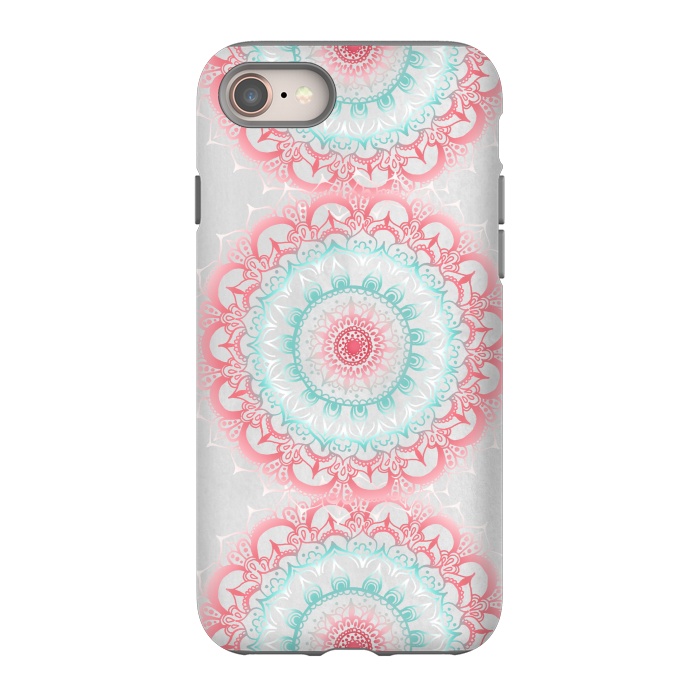 iPhone SE StrongFit Faded Coral & Mint Mandalas on Grey by Tangerine-Tane